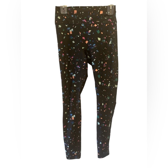 Black 80s confetti print workout athleisure leggings - Picture 1 of 4
